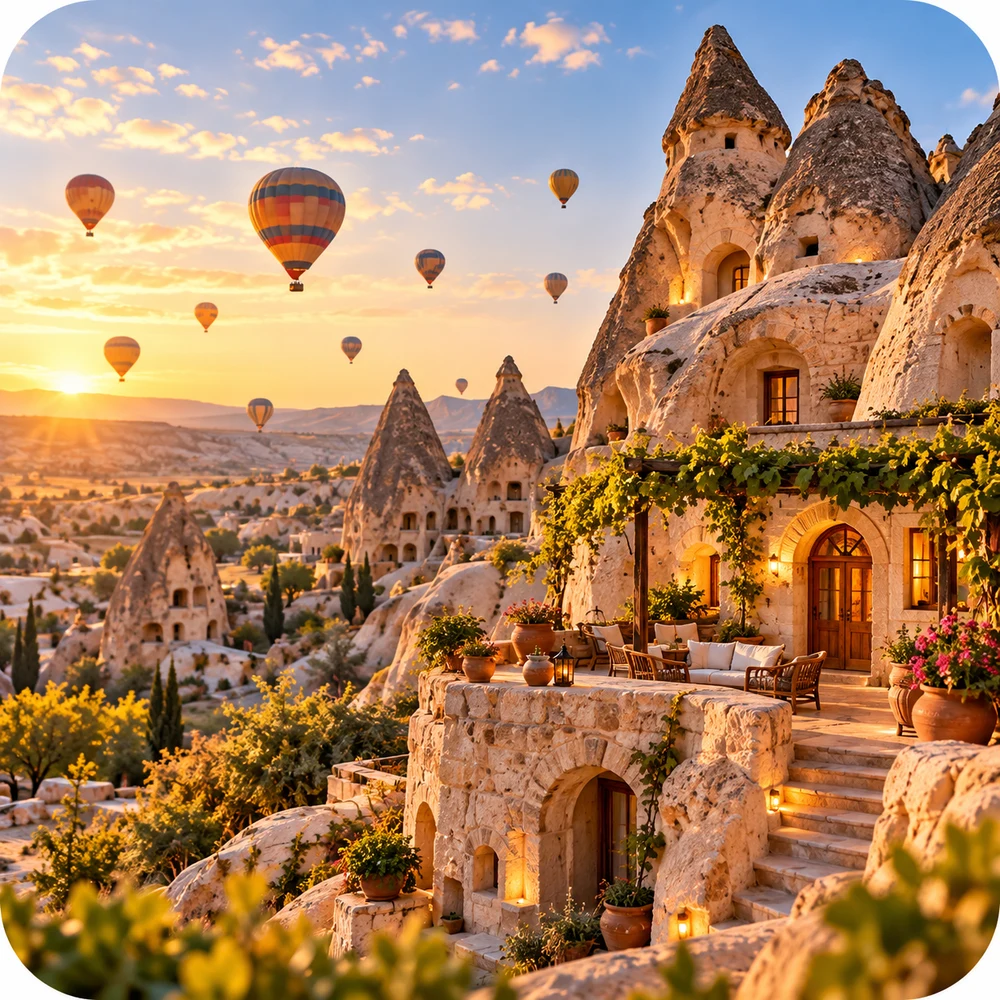 Sunlit Cappadocia cave houses