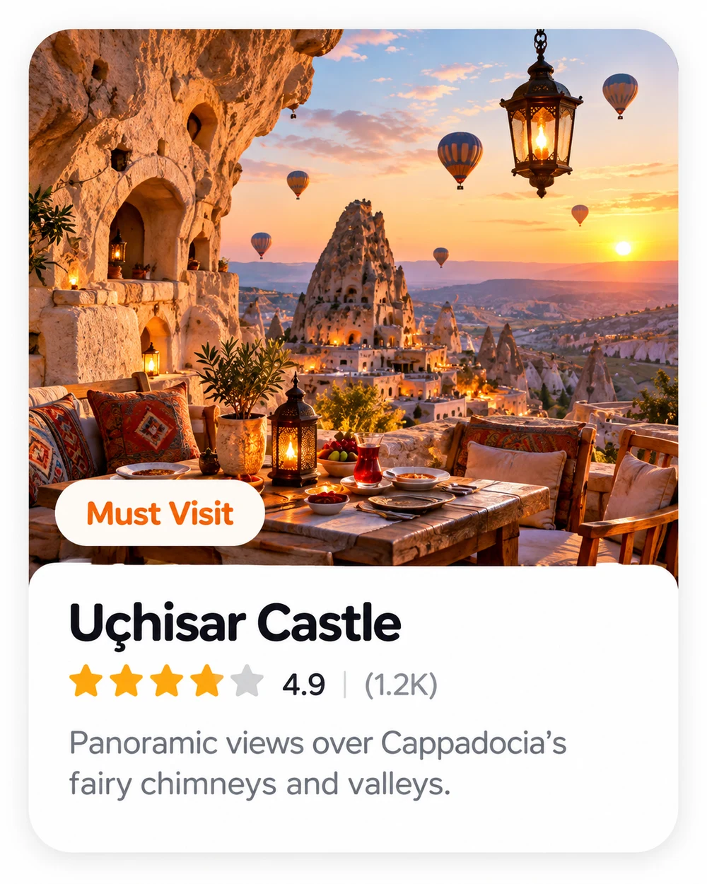 CappaOne’s curated Uçhisar Castle place card, with panoramic valley views