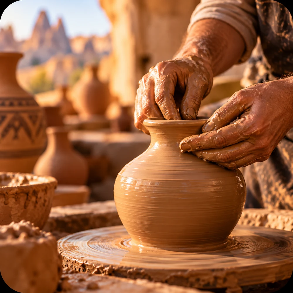 An artisan shaping traditional Avanos pottery